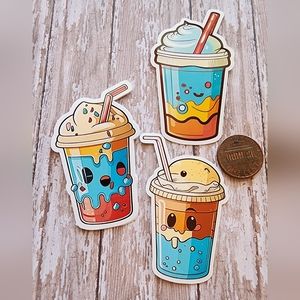 Set of 3  1.5 inch Waterproof Tea Drink Sticker Decals Scrapbook